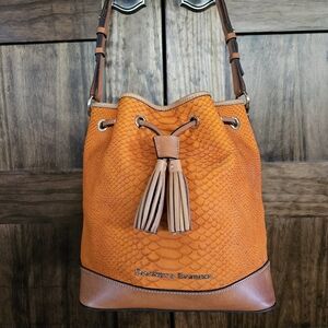 Dooney Bourke Python Caldwell Orange Bucket Drawstring Purse Shoulder Adjustable